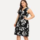 Shein Plus Flower Print Self Tie Sleeveless Dress
