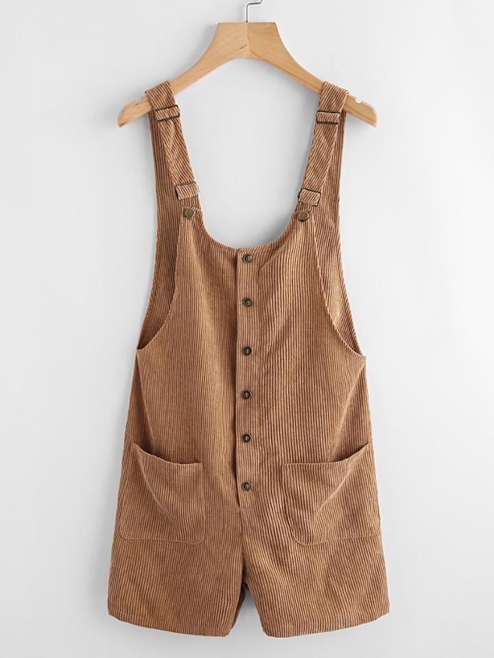 Shein Button Up Patch Pocket Detail Cord Overalls