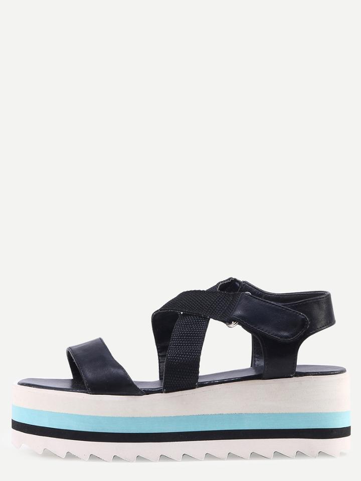 Shein Black Peep Toe Crisscross Platform Sandals