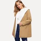 Shein Contrast Fleece Lined Hooded Coat