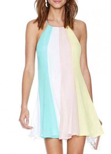 Rosewe Adorable Color Block Open Back A Line Dress