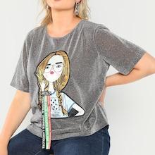 Shein Plus Lettering Tape Detail Figure Tee
