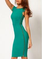 Rosewe Elegant Round Neck Sleeveless Green Dress For Work