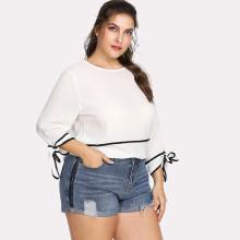 Shein Plus Seam Detail Knot Cuff Blouse