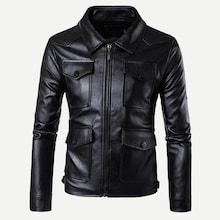 Shein Men Pocket Decoration Plain Pu Jacket