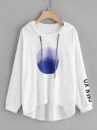 Shein Letter Tape Detail Drop Shoulder Dip Hem Hoodie