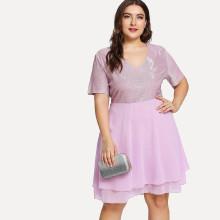 Shein Plus Glitter Bodice Layered Hem Dress