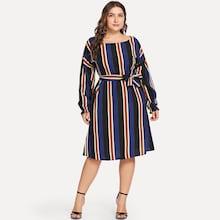 Shein Plus Vertical Striped Belt Decoration Dress