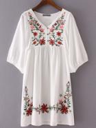Shein Hibiscus Embroidered Loose Dress
