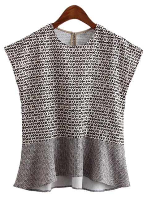 Shein Multicolor Dip Hem Keyhole Back Print Blouse
