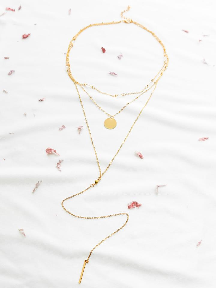 Shein Gold Layered Bar Pendant Necklace