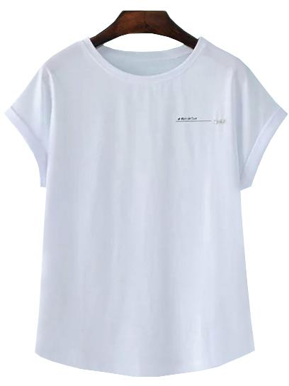 Shein White Rhinestone Letter Print T-shirt