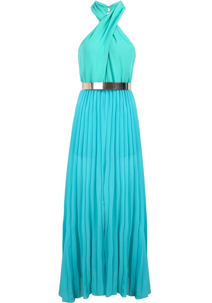 Shein Blue Infinity Halter Sleeveless Pleated Chiffon Dress