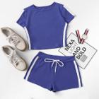Shein Color Block Tee With Drawstring Waist Shorts