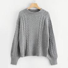 Shein Raglan Sleeve Eyelet Detail Mixed Knit Jumper