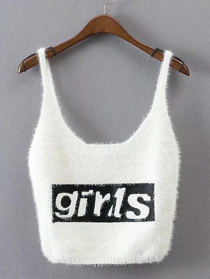 Shein Graphic Print Fuzzy Knit Cami Top