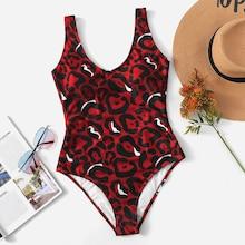 Shein Random Leopard Low Back Swimsuit