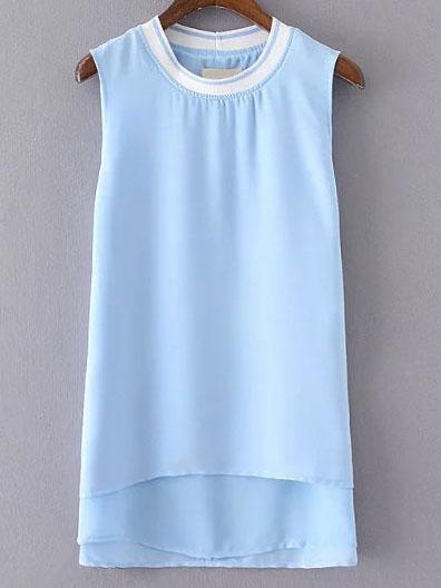 Shein Blue Contrast Striped Collar Layered Tank Top