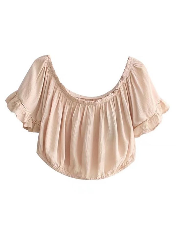 Shein Boat Neckline Ruffle Cuff Crop Top