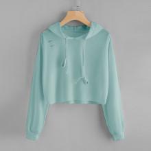 Shein Ripped Raw Hem Drawstring Hoodie