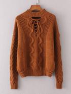 Shein Lace Up Front Cable Knit Sweater