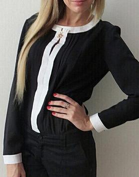 Shein Black Contrast Collar Pleated Chiffon Blouse