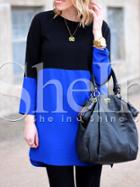 Shein Blue Black Color Block Dip Hem Dress