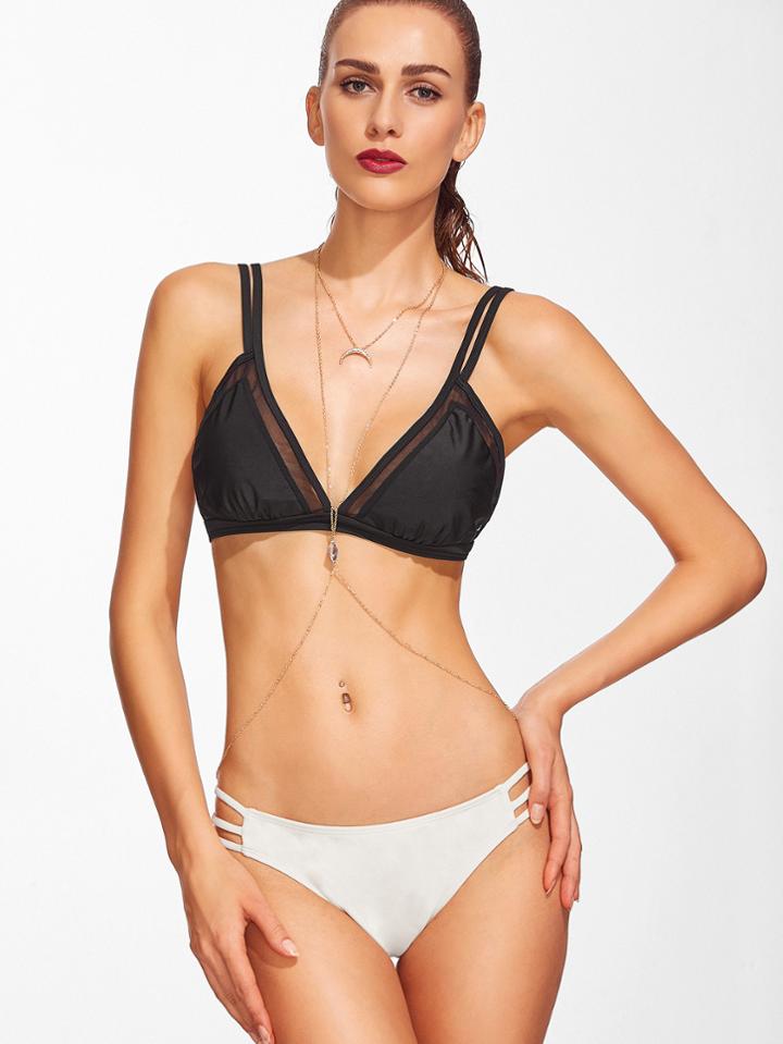 Shein Black And White Mix & Match Cutout Triangle Bikini Set