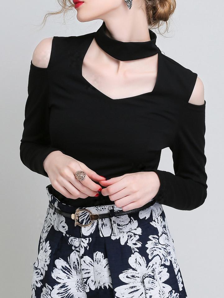 Shein Halter Long Sleeve Hollow Top