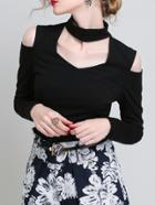 Shein Halter Long Sleeve Hollow Top