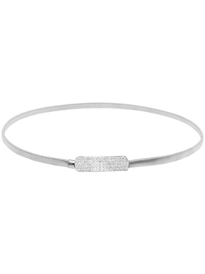 Shein Rhinestone Encrusted Buckle Silver Metal Elastic Belt