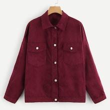 Shein Plus Flap Pocket Front Cord Jacket