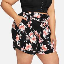 Shein Plus Flower Print Cuffed Hem Shorts