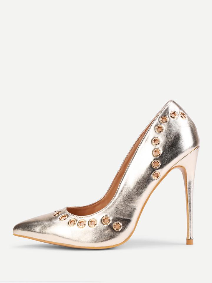 Shein Grommet Design Pu Stiletto Heels