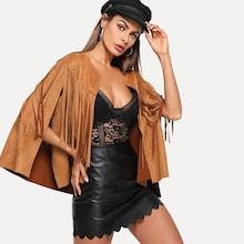 Shein Fringe Trim Suede Poncho Coat