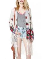 Rosewe Romantic Tassels Decoration Flower Printed Cardigans For Lady