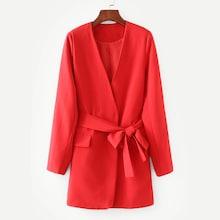 Shein Solid Flap Pockets Self Tie Coat