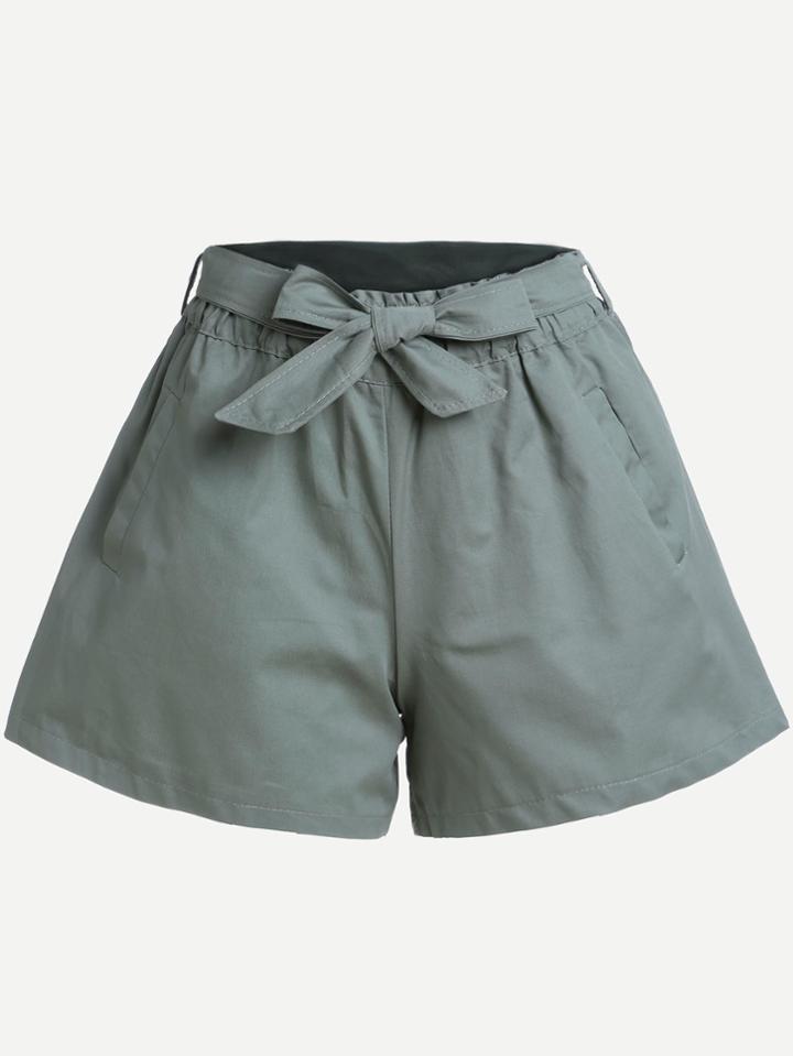 Shein Olive Green Self Tie Wide Leg Shorts
