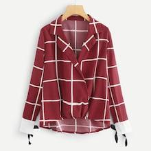 Shein Knot Cuff Plaid Blouse