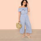 Shein Plus Knot Hem Foldover Bardot Top & Wide Leg Pants Set