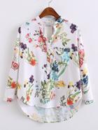 Shein Floral Print High Low Blouse With Pocket