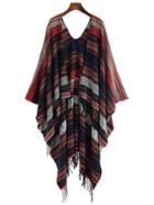 Shein Multicolor Stripe Tribal Print Fringe Shawl Scarf