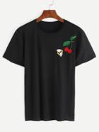 Shein Bee & Cherry Embroidered T-shirt - Black