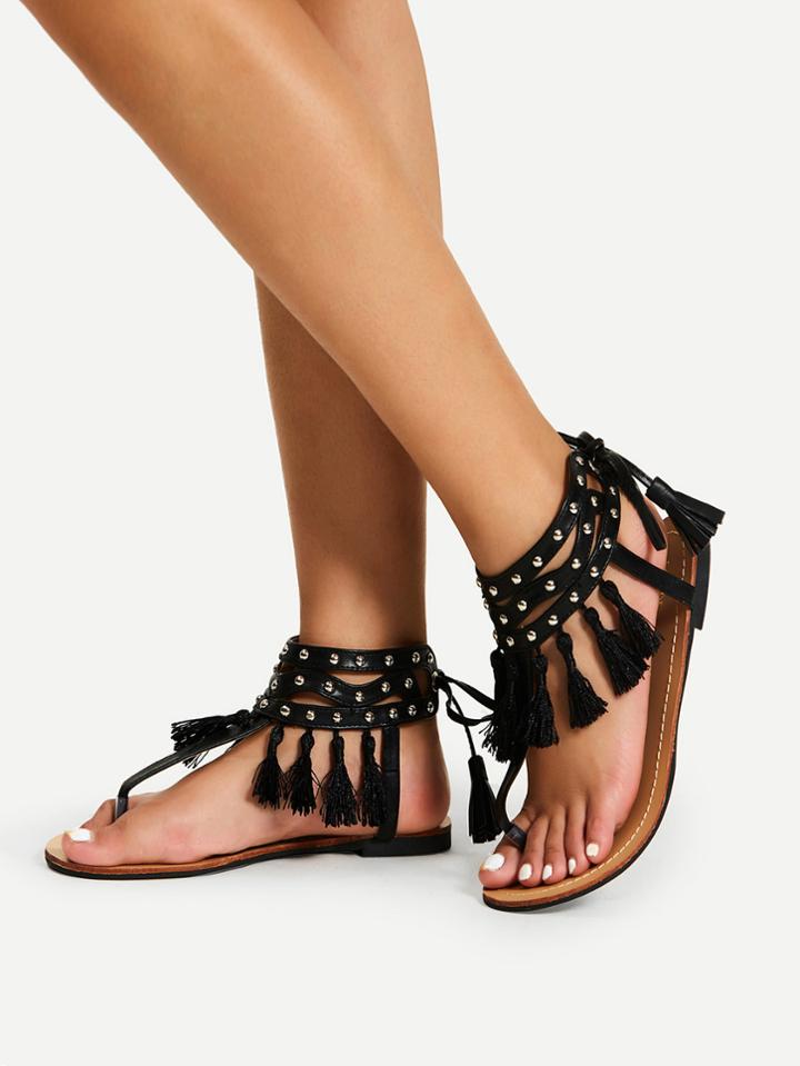 Shein Mini Tassel Decorated Toe Post Flat Sandals