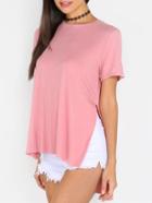 Shein Pink Split Side Short Sleeve High Low T-shirt
