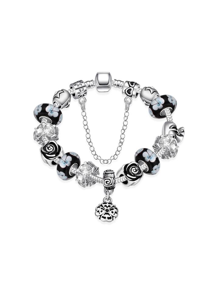 Shein Flower Design Charm Bracelet With Rhinestone
