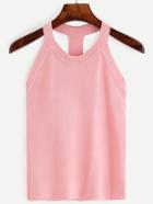 Shein Pink Halter Neck Slim Racerback Knit Top