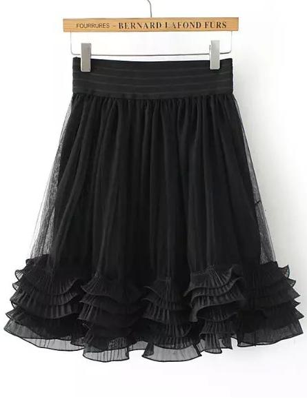 Shein Black Cascading Ruffle Mesh Skirt
