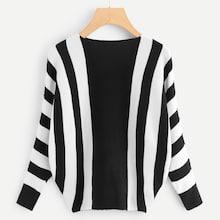 Shein Contrast Stripe Ribbed Knit Sweater