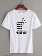 Shein White Thumbs Up Print T-shirt